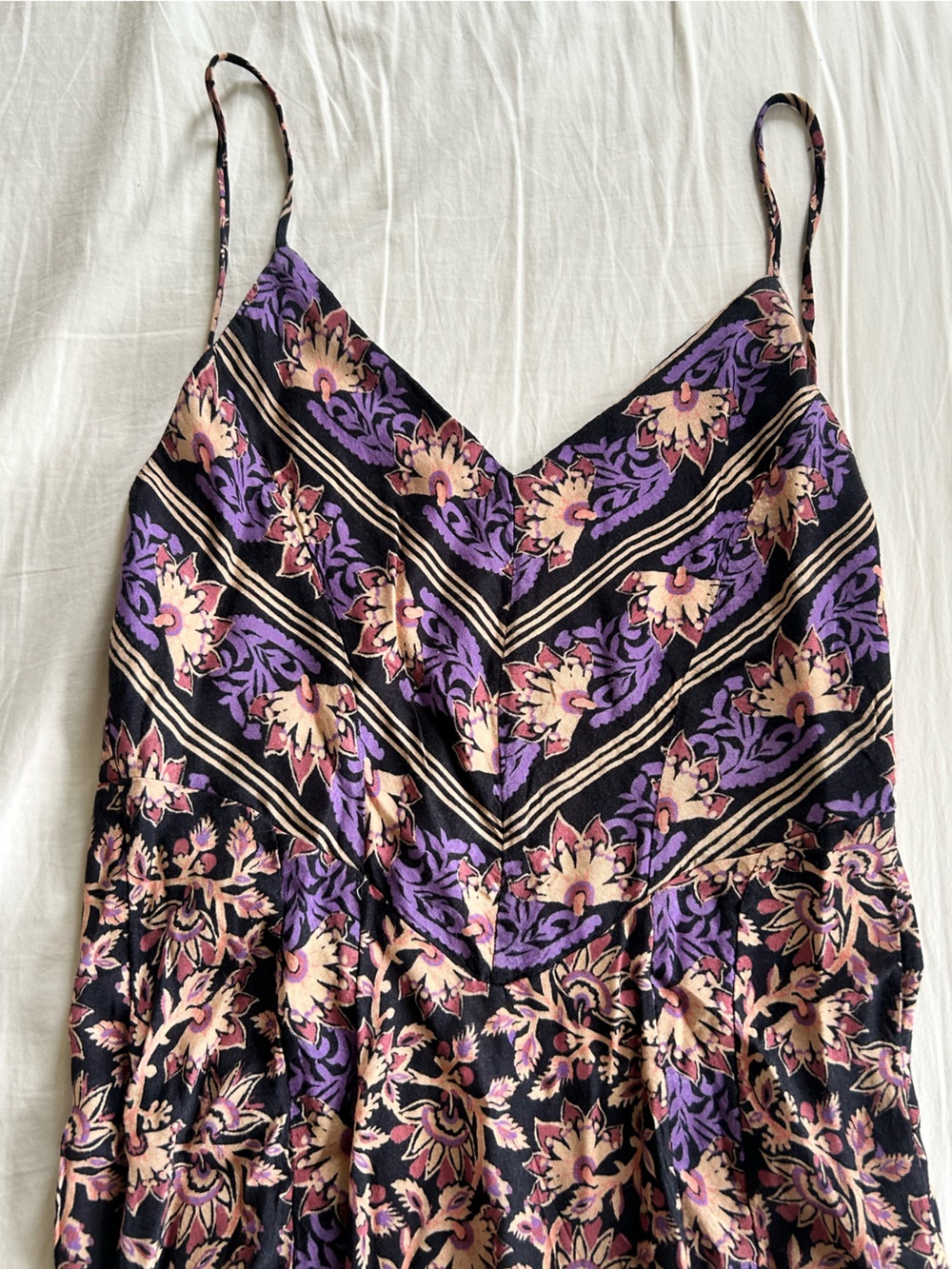 Free People Black Floral Midi Dress with Purple and Pink Accents - Picture 2 of 6